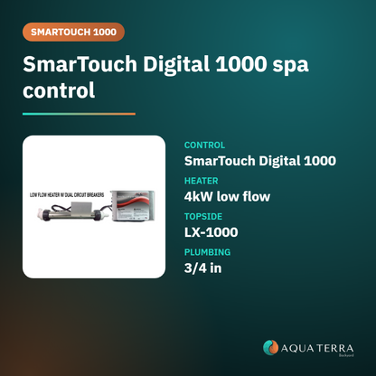 ACC SmarTouch Digital 1000 low flow spa control at a glance: 4kW heater, 3/4 inch plumbing, LX-1000 topside