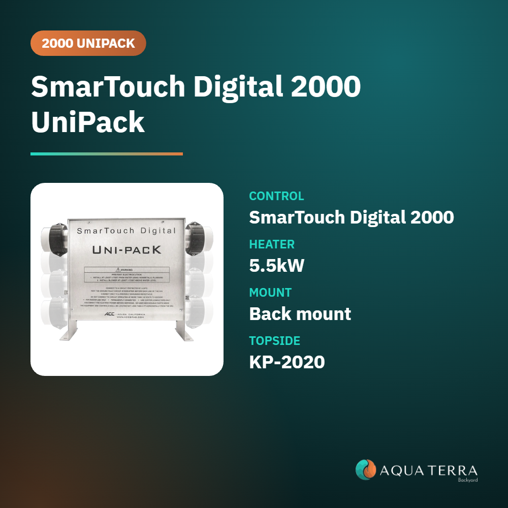 ACC SmarTouch Digital 2000 UniPack spa control at a glance: 5.5kW heater, back mount, KP-2020 topside