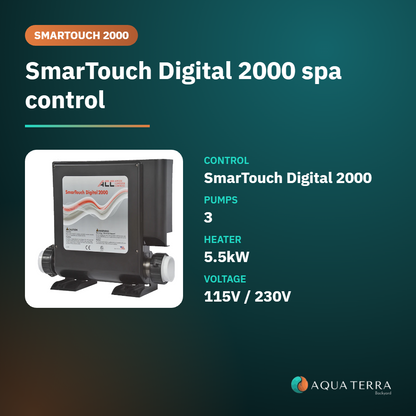 ACC SmarTouch Digital 2000 spa control at a glance: 3 pumps, 5.5kW heater, 115V and 230V