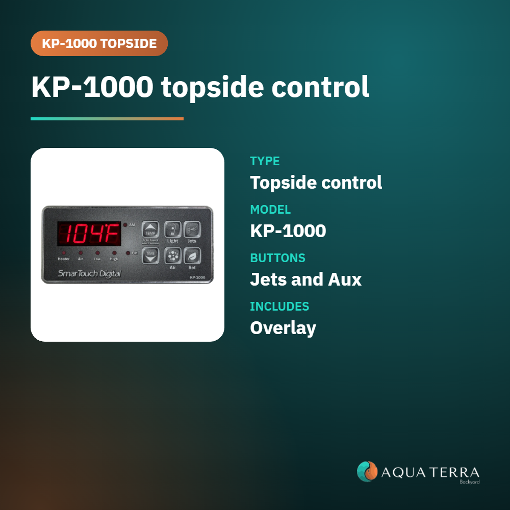 ACC KP-1000 spa topside control at a glance: jets and aux buttons, overlay included