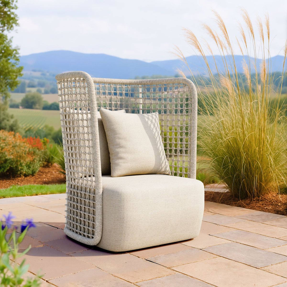 Hudu Outdoor Patio Accent Chair, Beige
