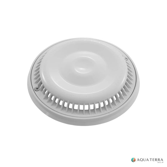 Afras 10064W white anti-vortex pool drain cover and ring shown on a white background, supplier photo