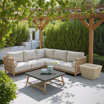 Antul Outdoor Patio Coffee Table, White & Natural