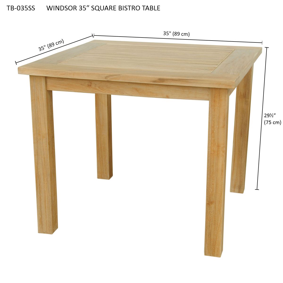 Anderson Teak Bahama 35" Square Table Small Slats