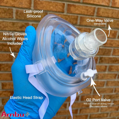 Ambu CPR Mask with O2 Inlet, Headstrap, Gloves and Wipes