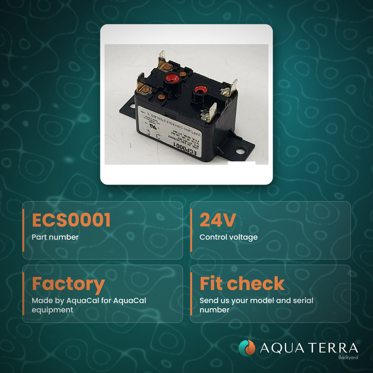 AquaCal Fan Relay, 24V, model ECS0001, view 3