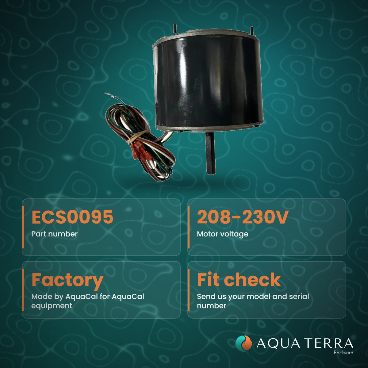 AquaCal Fan Motor, 208-230V, model ECS0095, view 3