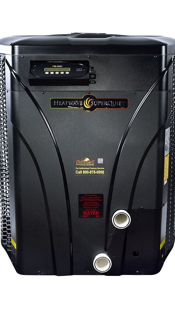 AquaCal HeatWave SuperQuiet SQ200 pool heat pump front view with digital control panel