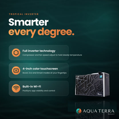 AquaCal TropiCal T70 features: full inverter technology, 4-inch color touchscreen and built-in Wi-Fi