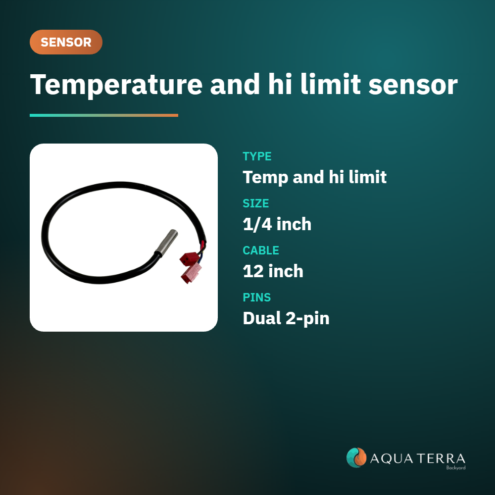 ACC 11-SENSOR-12D spa temperature and hi limit sensor at a glance: 1/4 inch, 12 inch cable, dual 2-pin