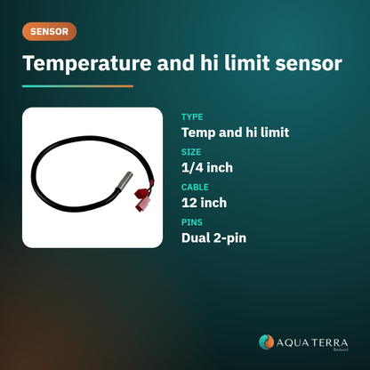 ACC 11-SENSOR-12D spa temperature and hi limit sensor at a glance: 1/4 inch, 12 inch cable, dual 2-pin