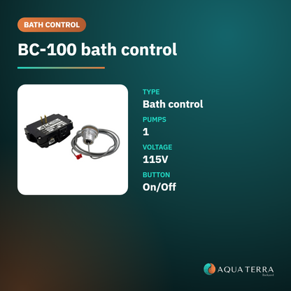 ACC BC100 bath control at a glance: 1 pump, 115V, on/off button