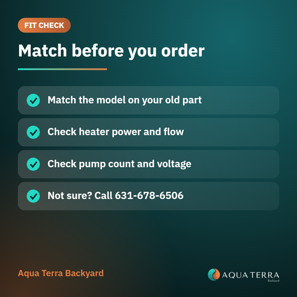 ACC 4kW low flow heater element fit check card for matching the part to your spa control