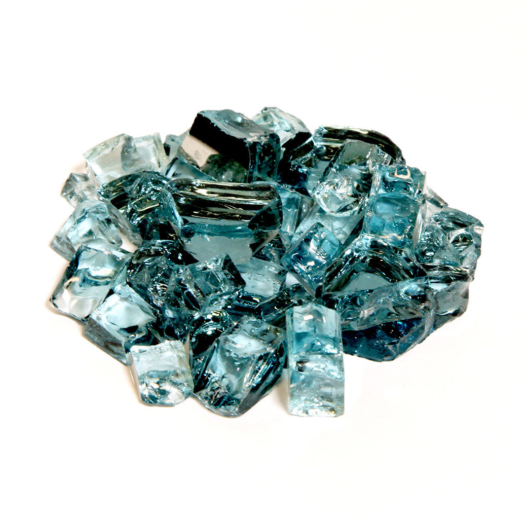 Athena 1/2 inch reflective fire glass in Adriatic Topaz, model RFG-10-AT