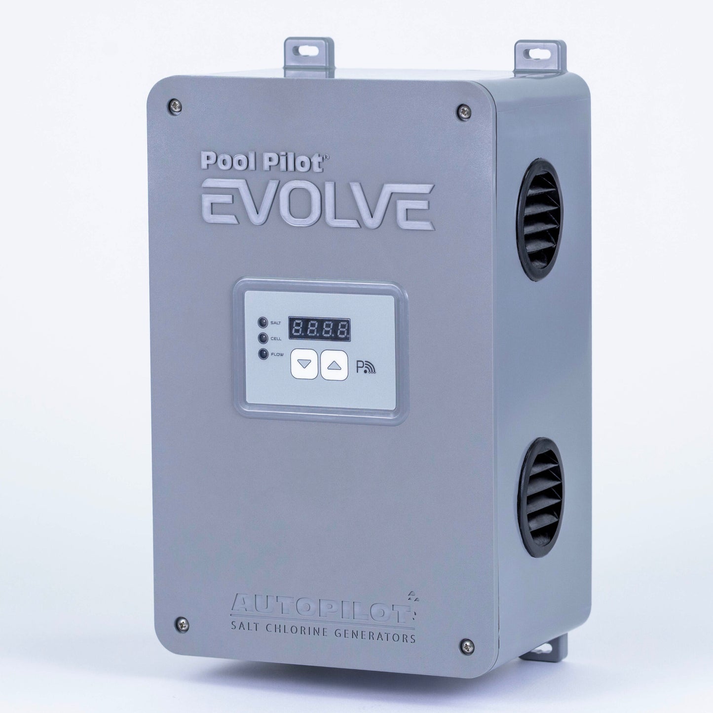 Autopilot Pool Pilot Evolve power center angled view salt chlorine generator control unit