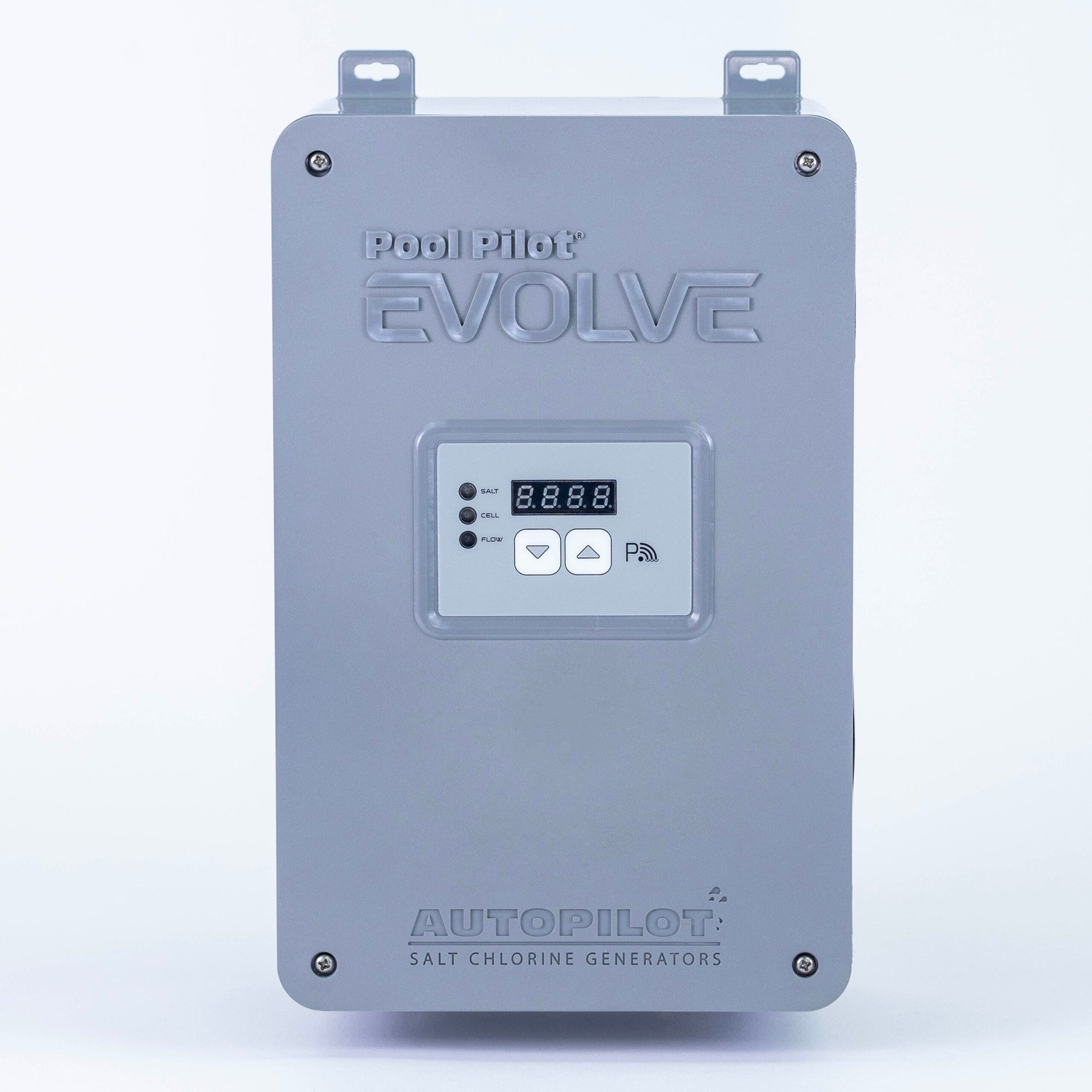 AutoPilot Pool Pilot Evolve salt chlorine generator power center straight front view with digital display