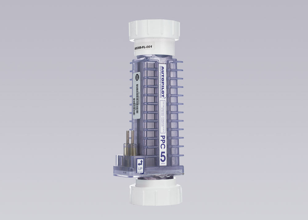 Vertical view of AutoPilot PPC5 replacement salt cell for Pool Pilot salt chlorine generator system