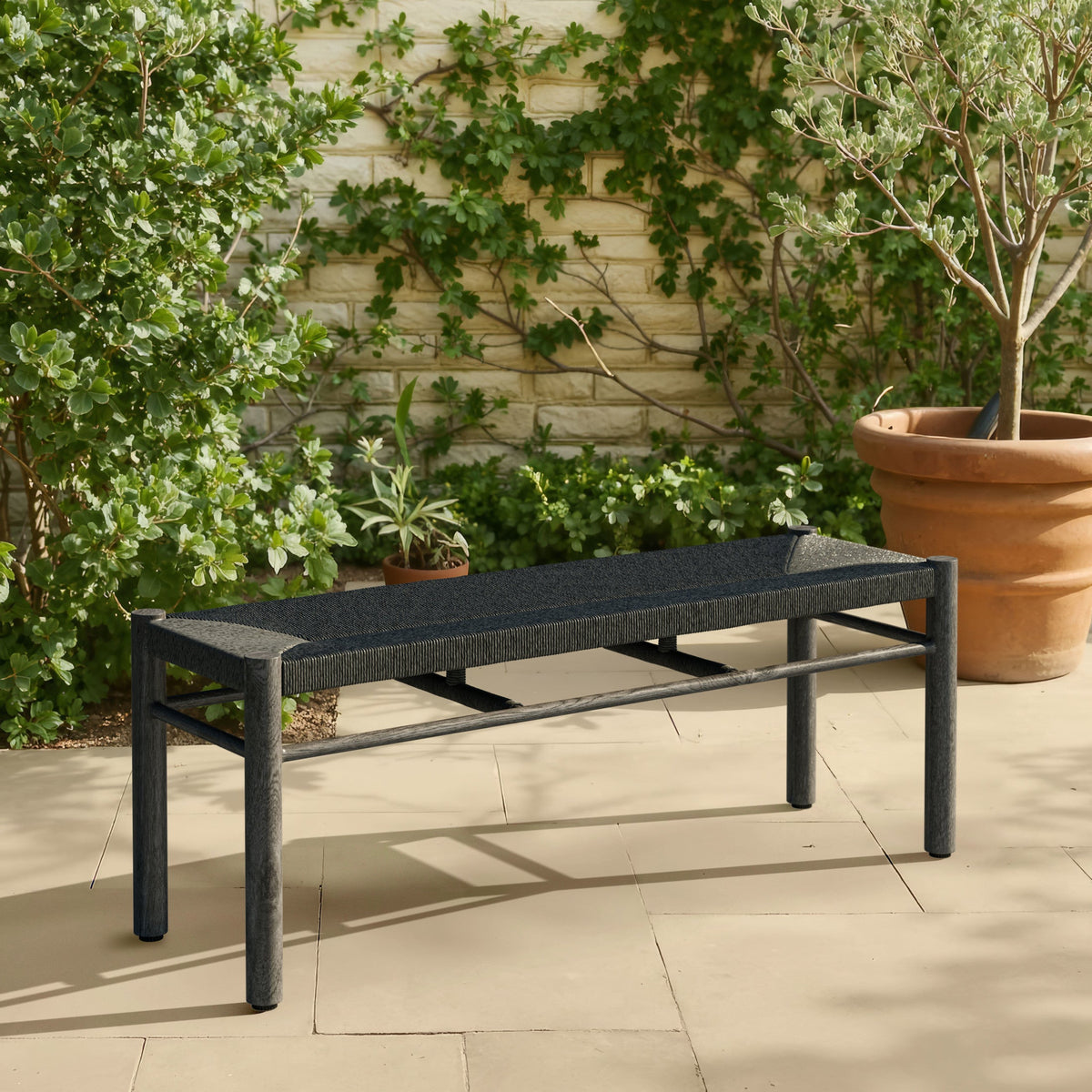 Iska Outdoor Patio Bench, Black