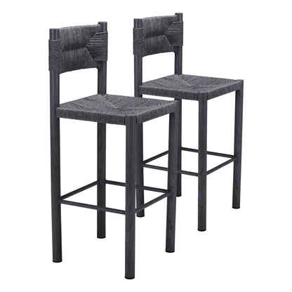 Iska Outdoor Patio Barstool, Set of 2, Black