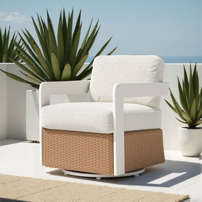 Gelo Outdoor Patio Swivel Chair, White & Brown
