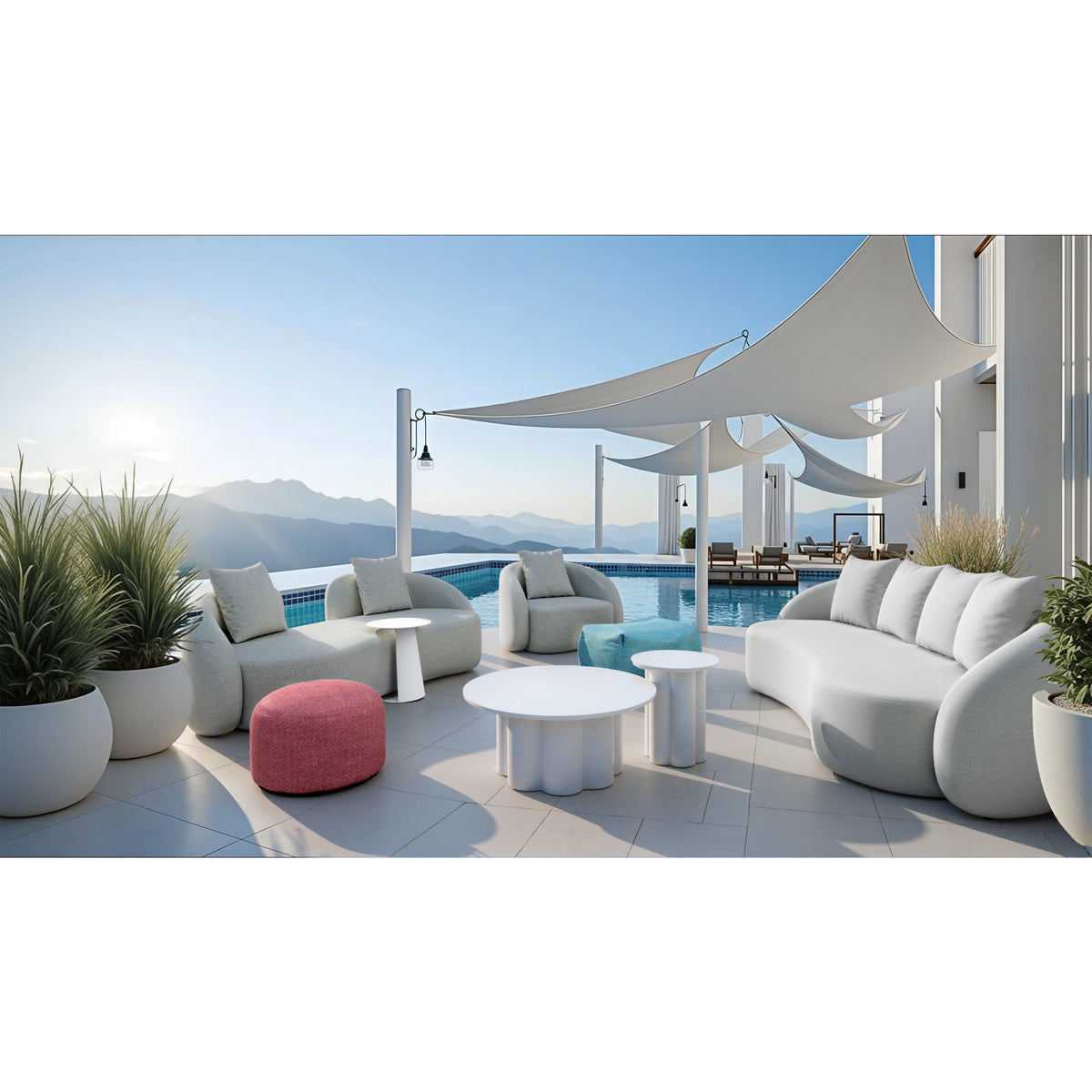 Aruz Outdoor Patio Ottoman, Red