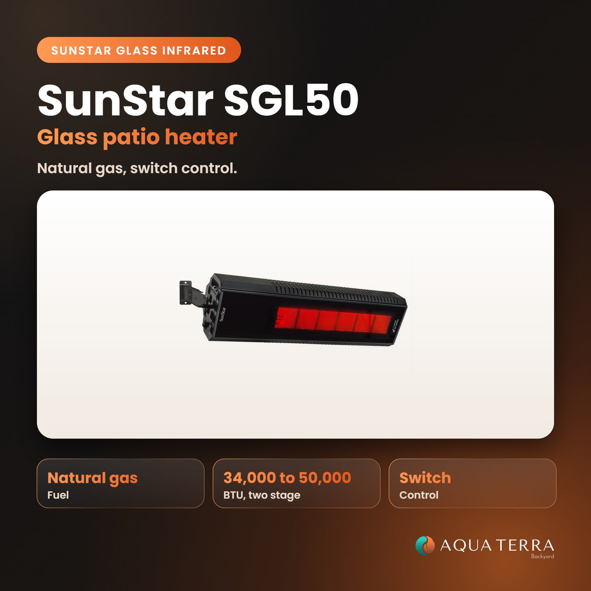 Sunstar Radiant Patio Heater, 50,000-34,000 BTU, Natural Gas, Switch Control, model SGL50-N7, view 2