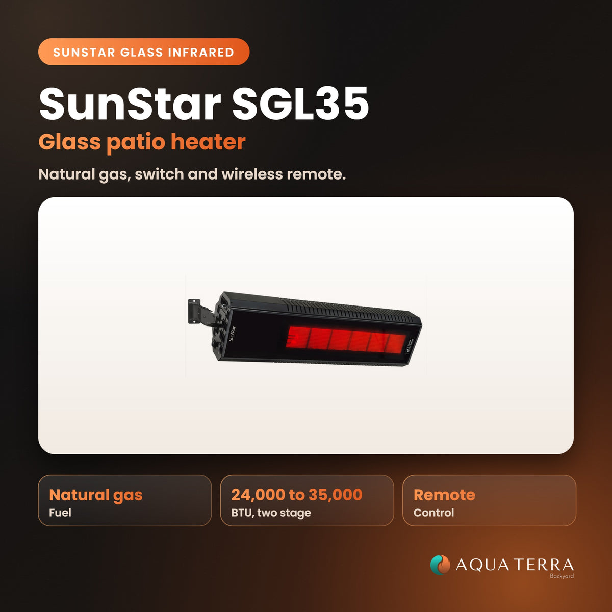 Sunstar Radiant Patio Heater, 35,000-24,000 BTU, Natural Gas, Switch and Remote, model SGL35-N10, view 2