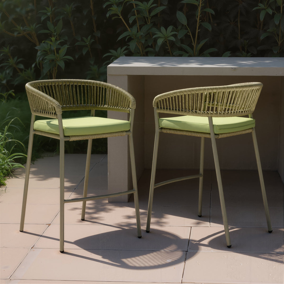Skye Outdoor Patio Barstool, Set of 2, Green