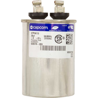 Run capacitor supplied with the Century SQS1202R pool pump motor, rated 35 uF at 370 VAC