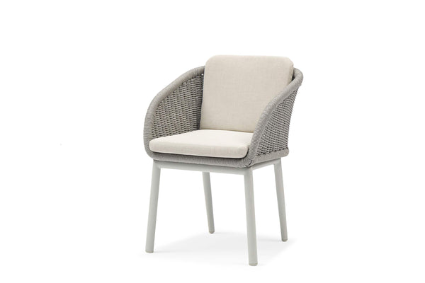 COUTURE Jardin Scoop Dining Chair in Light Grey Aluminum / Silver Rope
