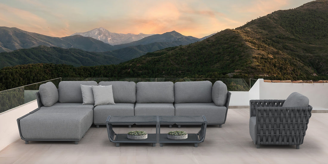 COUTURE Jardin Hug outdoor sectional with a mountain view