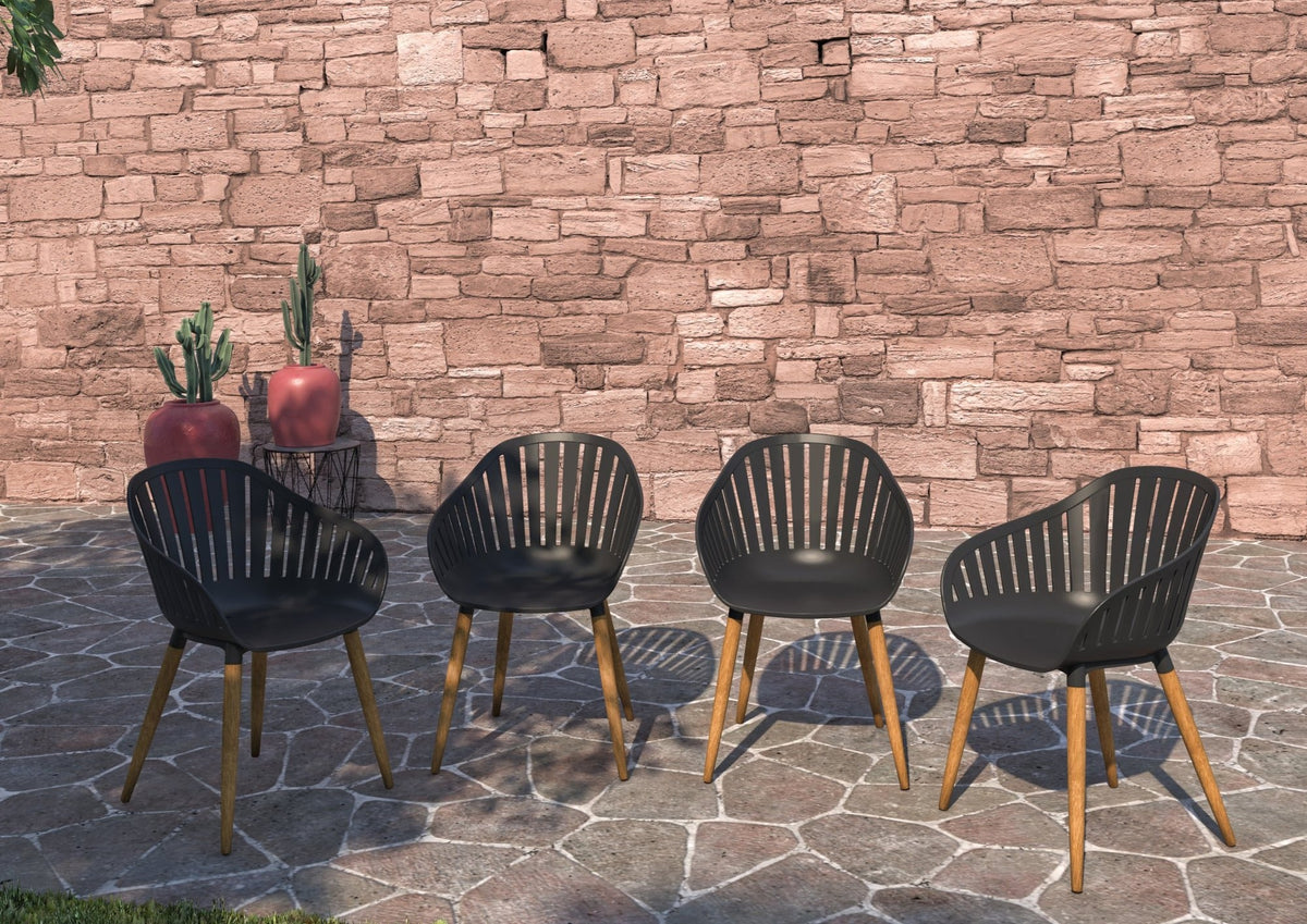 LifestyleGarden Nassau Resin and Hardwood Outdoor Dining Chairs, Set of 4