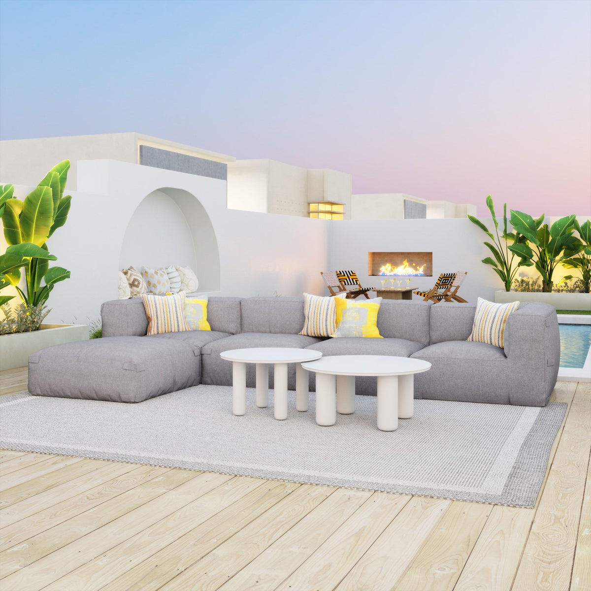 Ola Outdoor Patio Coffee Table Set, 2-Piece, White