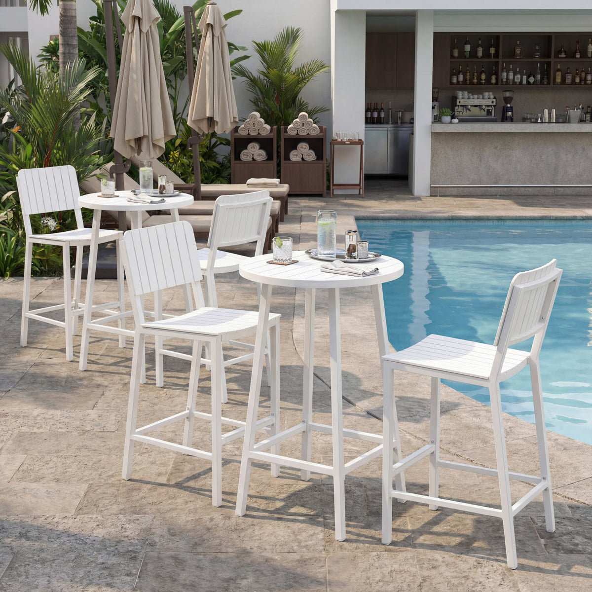 Ren Outdoor Patio Bar Table, White
