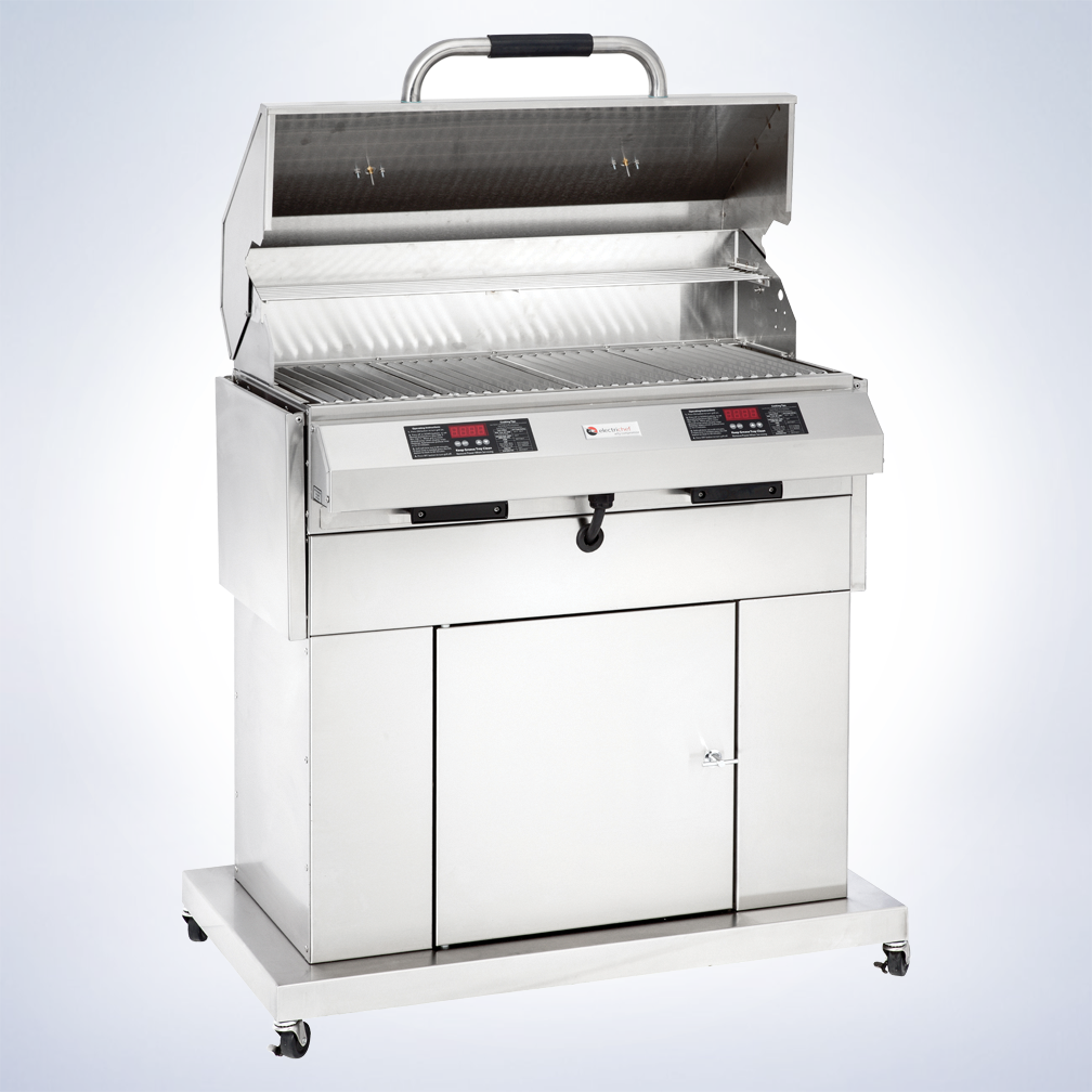 Electri-Chef Ruby 32 inch dual control closed base electric grill, side shelves down
