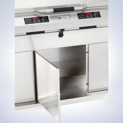 Electri-Chef Ruby 32 inch dual control closed base electric grill, lid open
