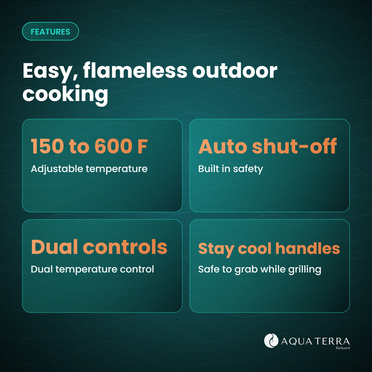 Electri-Chef electric grill features: flameless, dual temperature control