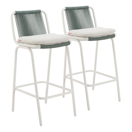 Luft Outdoor Patio Barstool, Set of 2, White & Green
