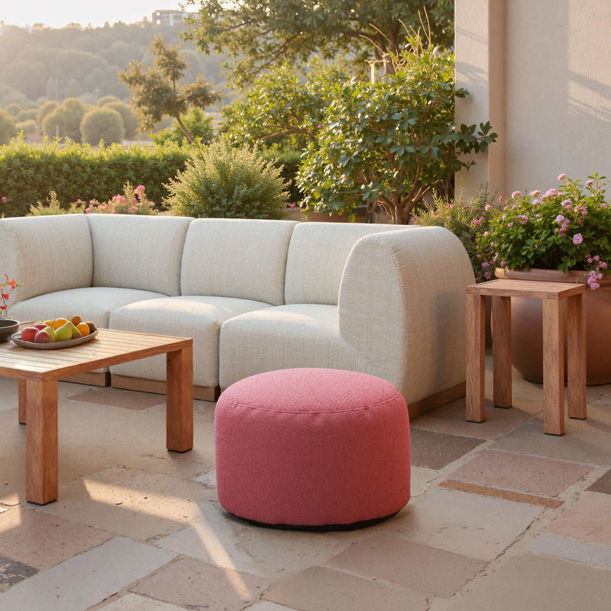 Aruz Outdoor Patio Ottoman, Red