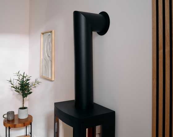 British Fires Bramshaw electric stove with the decorative stove pipe fitted, FCBUS0016