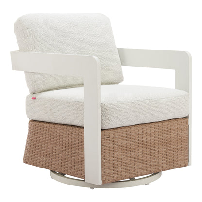 Gelo Outdoor Patio Swivel Chair, White & Brown