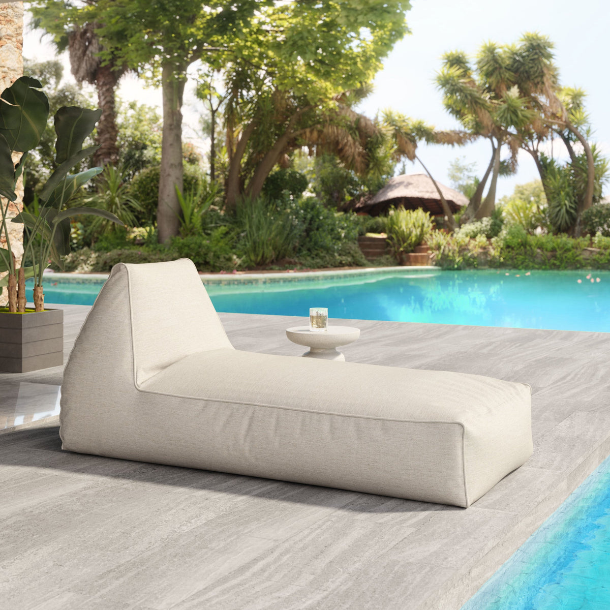 Kalm Outdoor Patio Chaise Lounge, Beige