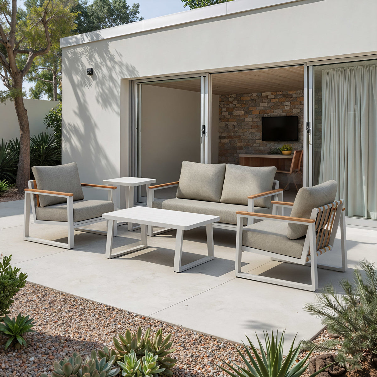 Welt Outdoor Patio Coffee Table, White