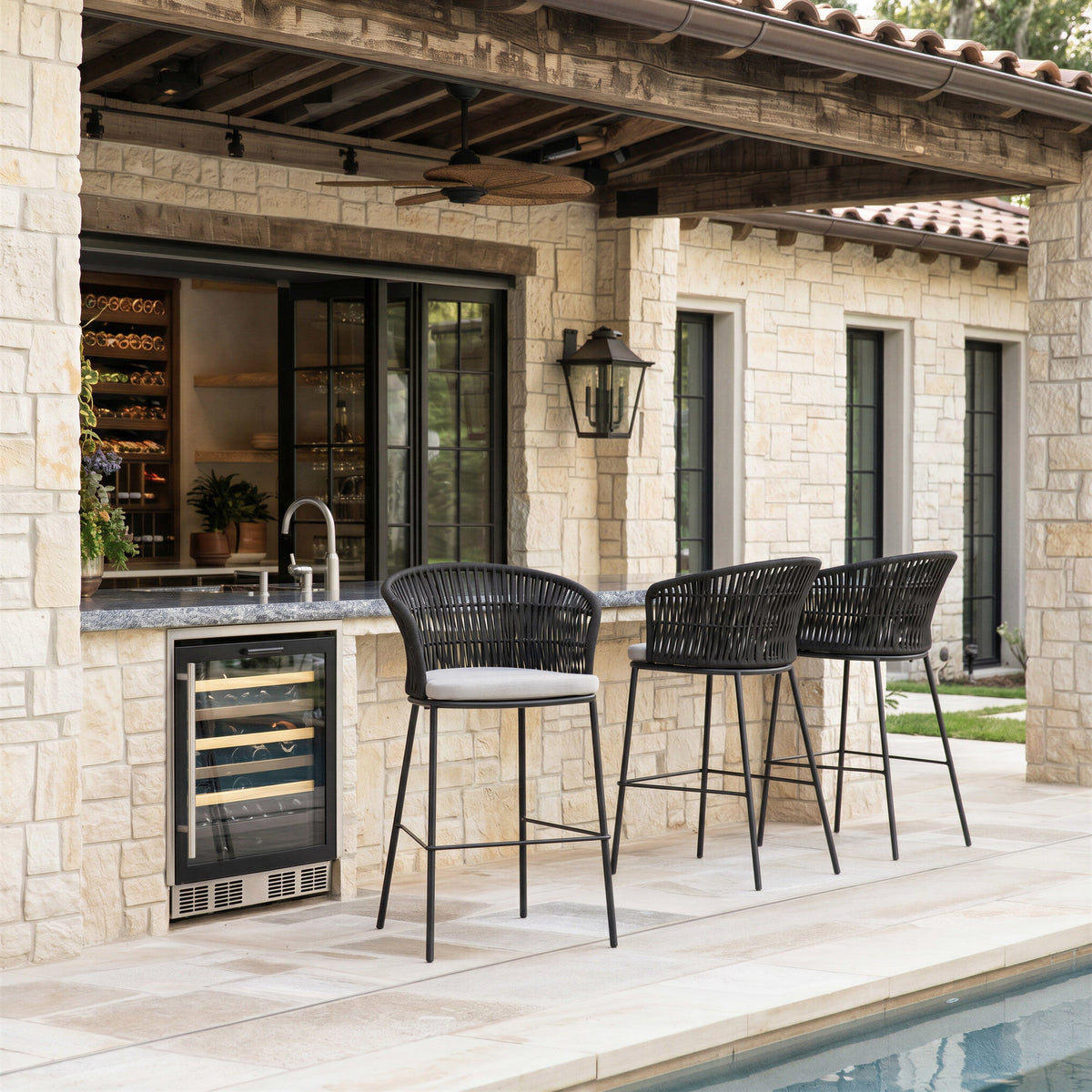Freycinet Outdoor Patio Barstool, Set of 2, Black