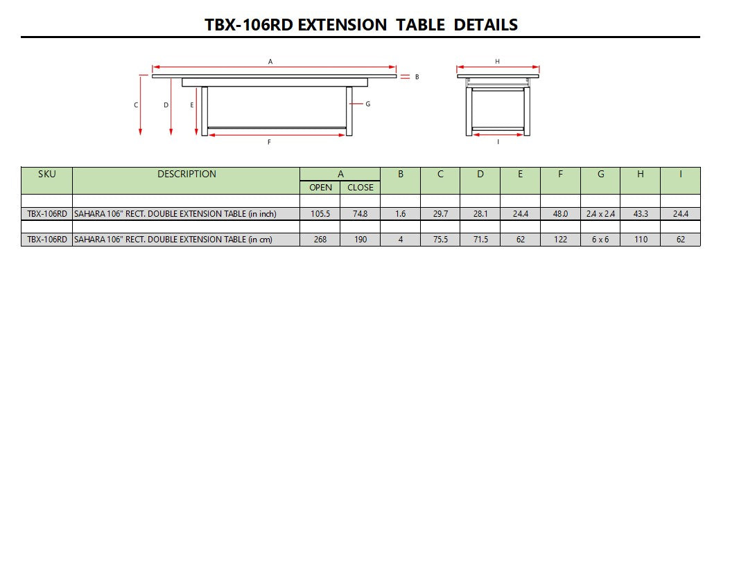 Anderson Teak Sahara 106" Rectangular Double Ext. Table