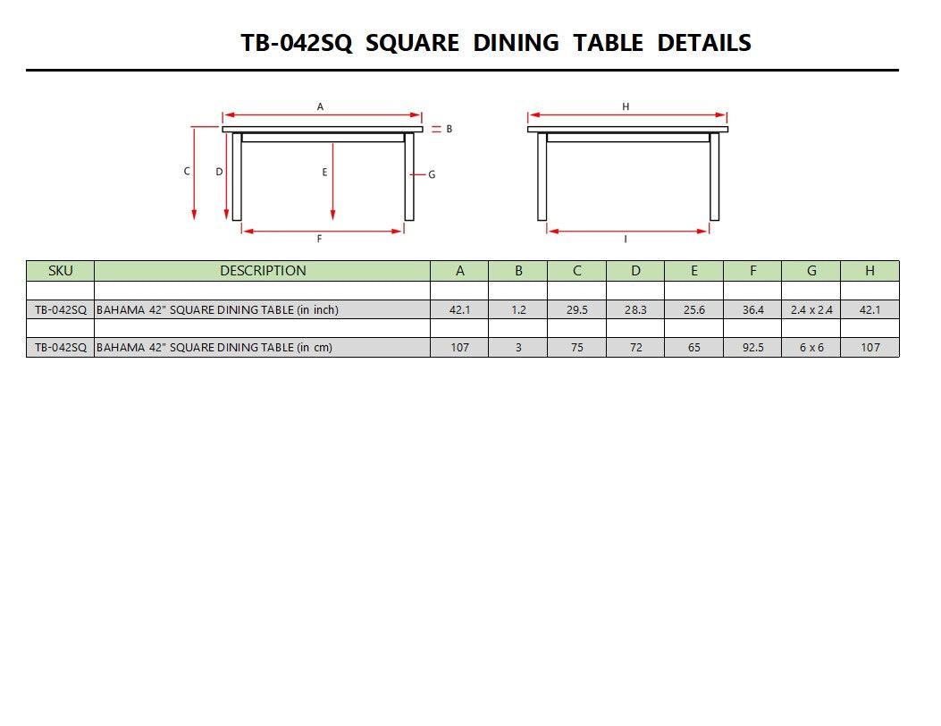 Anderson Teak Bahama 42" Square Table