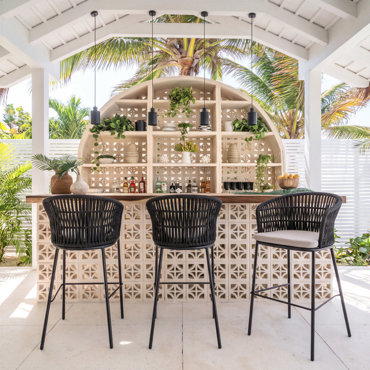 Freycinet Outdoor Patio Barstool, Set of 2, Black