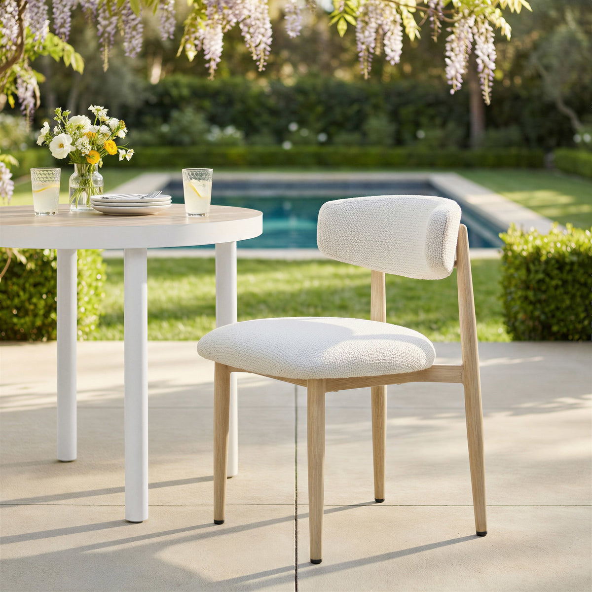 Bege Outdoor Patio Dining Chair, White
