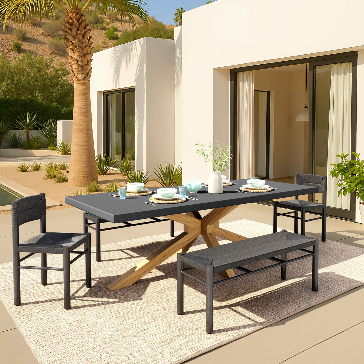 Suan Outdoor Patio Rectangular Dining Table, Gray