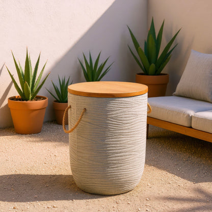 Biban Outdoor Patio Side Table, Natural & Gray